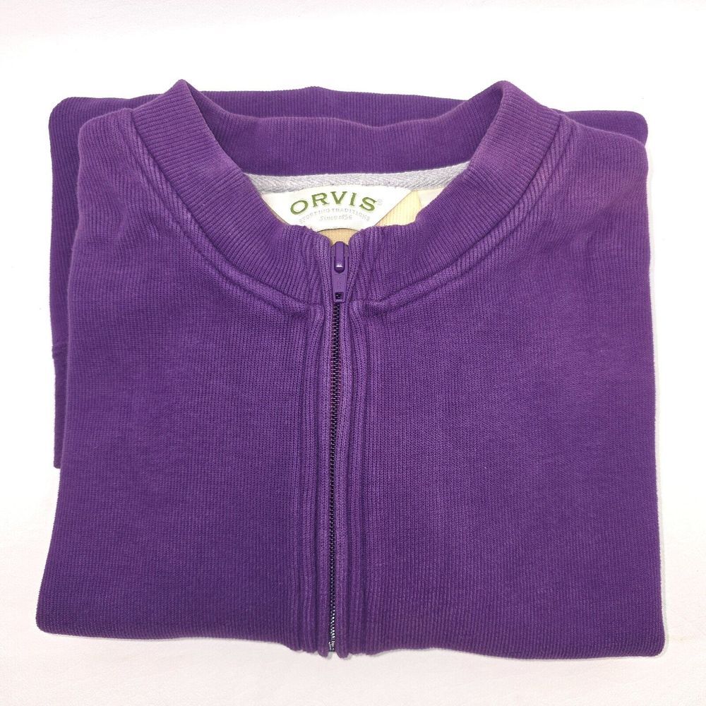 Orvis Sweater Men's L Large Purple 1/4‎ Zip Pullover Camp Hike Fly Fishing Cabin